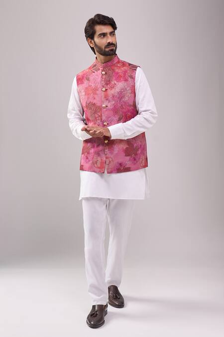Buy_Spring Break_Pink Satin, Digital Print Jacket Kurta Set 