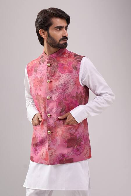 Shop_Spring Break_Pink Satin, Digital Print Jacket Kurta Set 