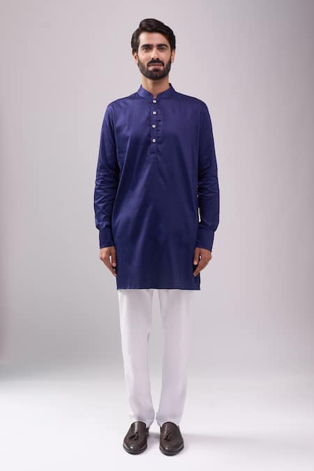 Buy_Spring Break_Navy Satin, Digital Print Kurta Set _Online_at_Aza_Fashions