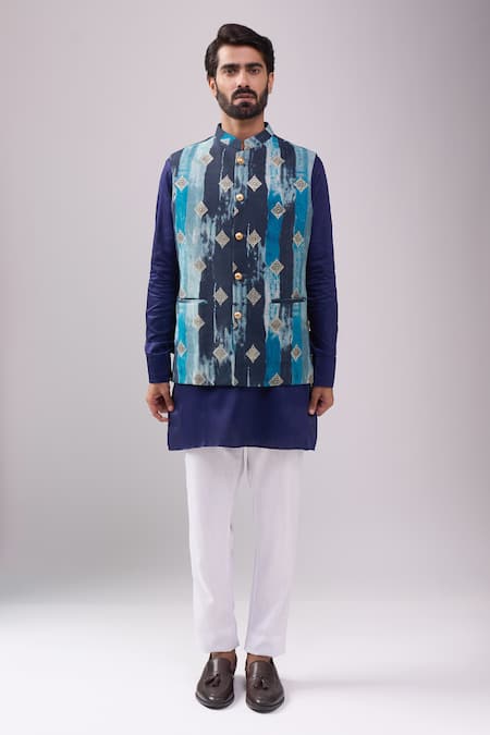 Shop_Spring Break_Navy Satin, Digital Print Kurta Set 