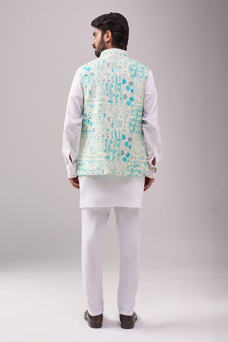 Spring Break Blue Botanical Print Jacket Kurta Set 
