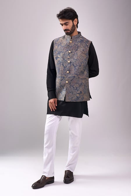 Spring Break Gray Satin, Paisley Print Jacket Kurta Set 
