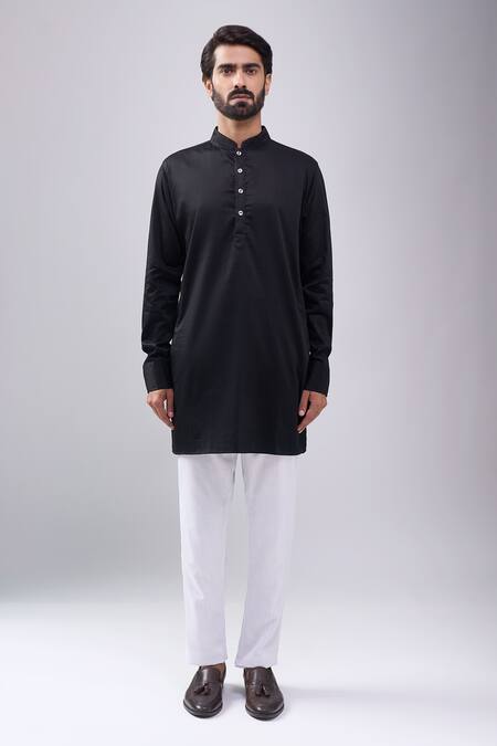 Spring Break_Black Satin, Tropical Jacket Kurta Set _at_Aza_Fashions