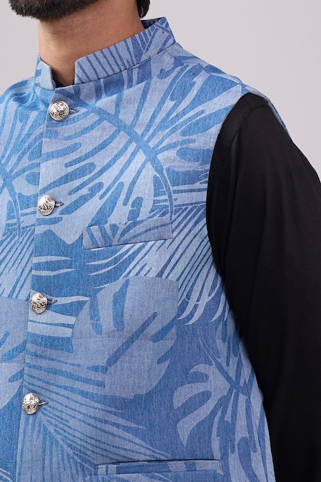 Buy_Spring Break_Black Satin, Tropical Jacket Kurta Set 