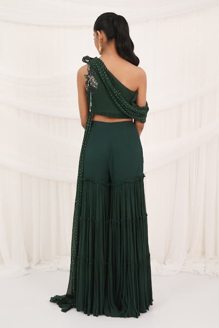 Aurouss Emerald Green Palazzo & Drape Top Set 