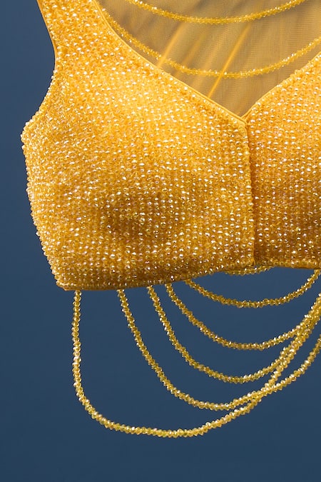 Buy Samyukta Singhania Yellow Silk Beads V-neck Crystal Embellished Blouse Online at Aza Fashions Buy_Samyukta Singhania_Yellow Silk Beads V-neck Crystal Embellished Blouse _Online_at_Aza_Fashions