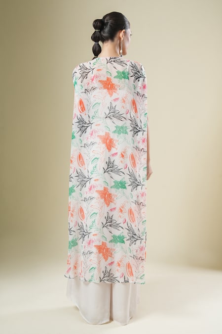 Shop Samyukta Singhania Off White Chiffon, Georgette Embroidery Round , Open Cape And Palazzo Set at Aza Fashions Shop_Samyukta Singhania_Off White Chiffon, Georgette Embroidery Round , Open Cape And Palazzo Set _at_Aza_Fashions