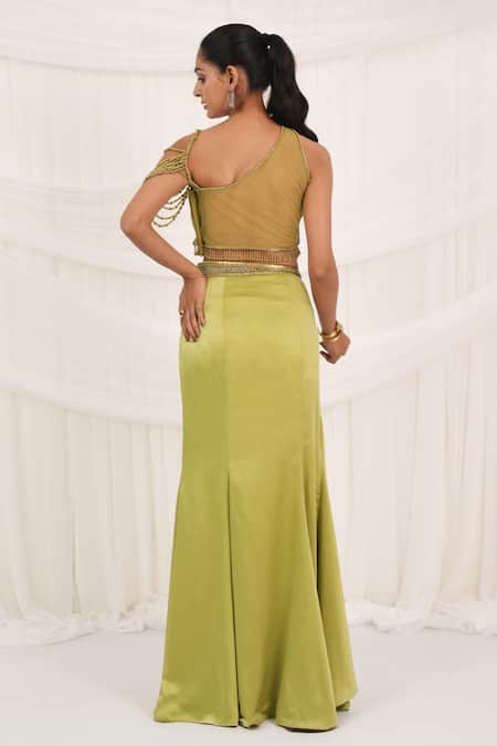 Aurouss Designer Draped Skirt & Padded Blouse Set 