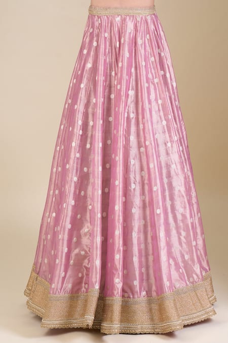 Shyam Narayan Prasad_Pink Tissue Sequins, Zari, Embroidery V-neck Zardozi Lehenga Set _Online_at_Aza_Fashions