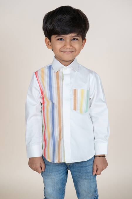 Little Boys Closet_White Cotton Satin Boys Designer Shirt_Online_at_Aza_Fashions