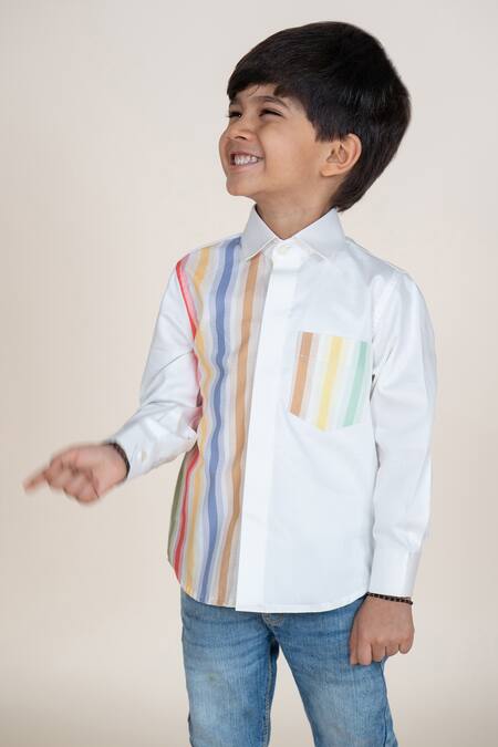 Buy_Little Boys Closet_White Cotton Satin Boys Designer Shirt_Online_at_Aza_Fashions