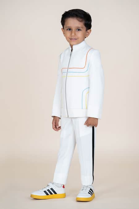 Little Boys Closet White Designer Jacket And Pant Set 