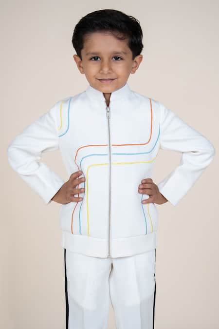 Little Boys Closet White Designer Jacket & Pant Set 