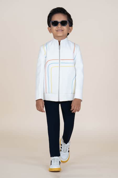 Little Boys Closet White Designer Jacket & Pant Set 