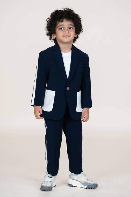Shop_Little Boys Closet_Blue Cotton Designer Sandwash Suit Set _Online_at_Aza_Fashions