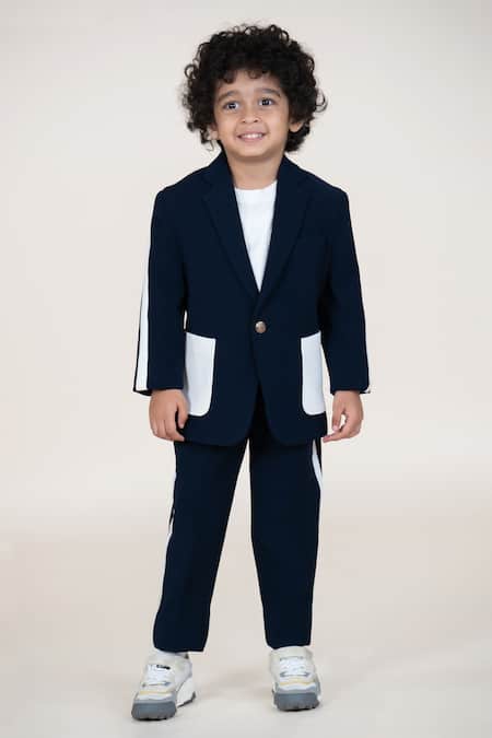 Little Boys Closet Blue Cotton Designer Sandwash Suit Set