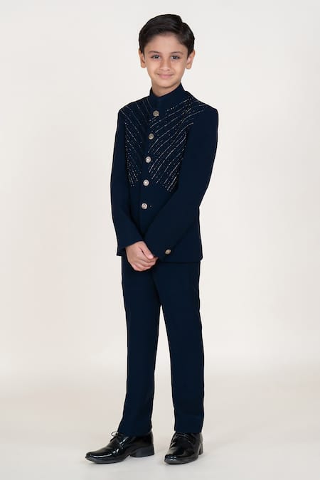 Little Boys Closet Designer Blue Bandhgala & Pant Set 