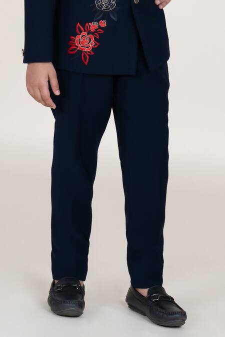 Buy_Little Boys Closet_Blue Satin Embroidery Designer Bandhgala And Pant Set _Online_at_Aza_Fashions