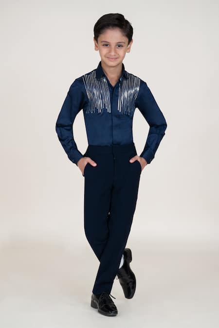 Little Boys Closet Blue Cotton Satin Designer Shirt 