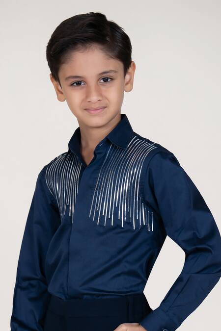 Buy_Little Boys Closet_Blue Cotton Satin Designer Shirt_Online_at_Aza_Fashions