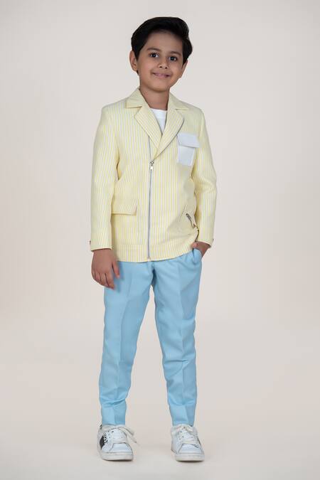 Little Boys Closet Yellow Linen Striped Blazer And Pant Set Online at Aza Fashions Little Boys Closet_Yellow Linen Striped Blazer And Pant Set _Online_at_Aza_Fashions