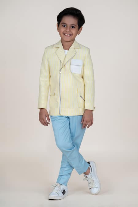 Little Boys Closet Yellow Linen Striped Blazer And Pant Set