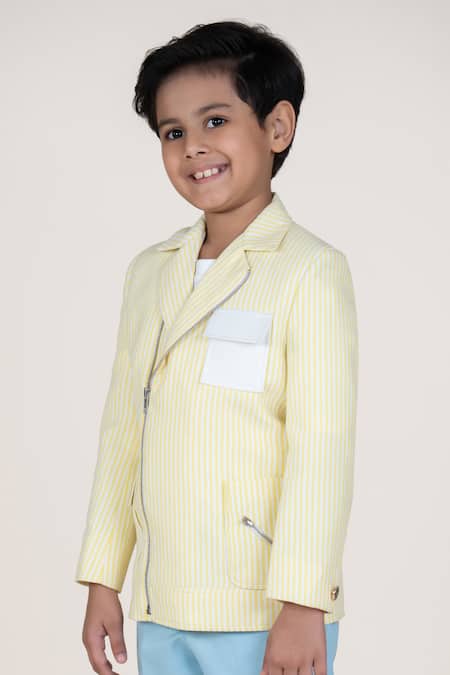 Shop Little Boys Closet Yellow Linen Striped Blazer And Pant Set Online at Aza Fashions Shop_Little Boys Closet_Yellow Linen Striped Blazer And Pant Set _Online_at_Aza_Fashions
