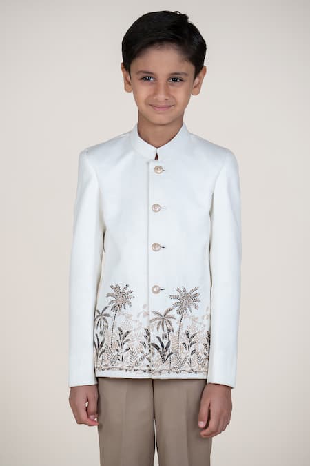 Little Boys Closet_White Embroidery Bandhgala And Pant Set _Online_at_Aza_Fashions