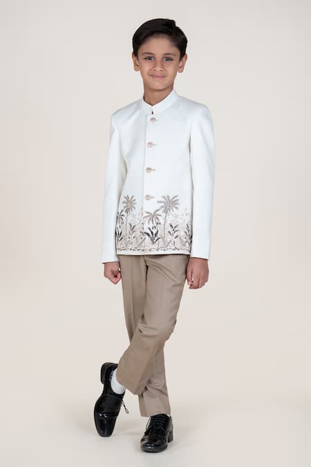 Little Boys Closet White Embroidered Bandhgala & Pant Set 