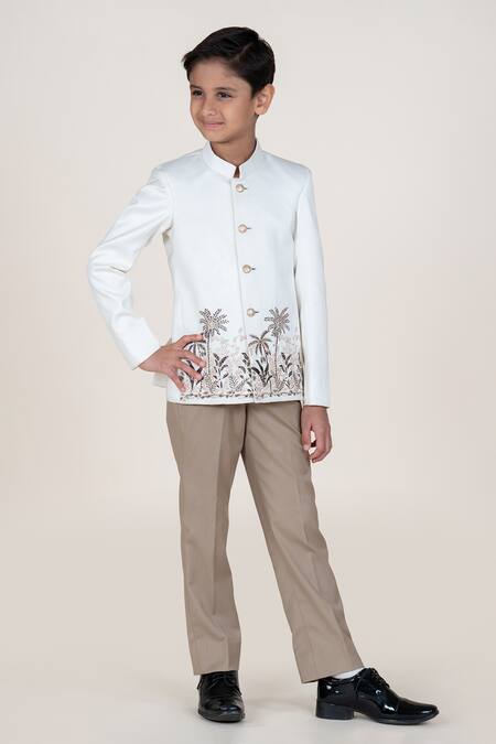 Buy_Little Boys Closet_White Embroidery Bandhgala And Pant Set _Online_at_Aza_Fashions