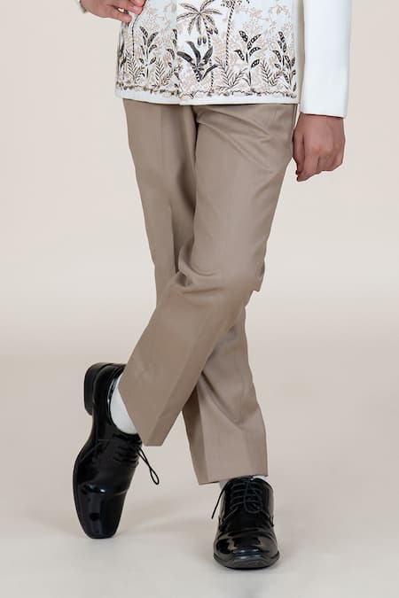 Shop_Little Boys Closet_White Embroidery Bandhgala And Pant Set _Online_at_Aza_Fashions