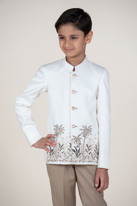 Little Boys Closet_White Embroidery Bandhgala And Pant Set _at_Aza_Fashions