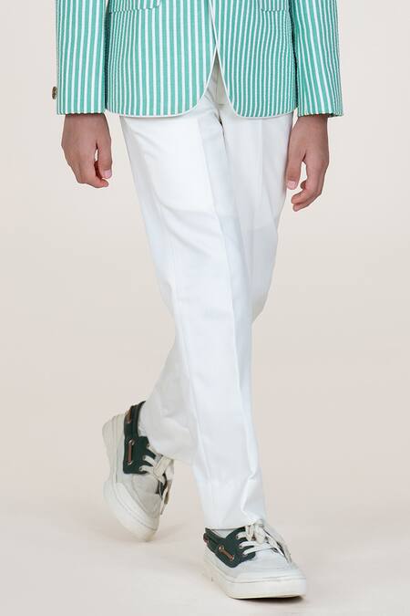 Buy_Little Boys Closet_Green Cotton Embroidery Striped Boys Blazer And Pant Set _Online_at_Aza_Fashions