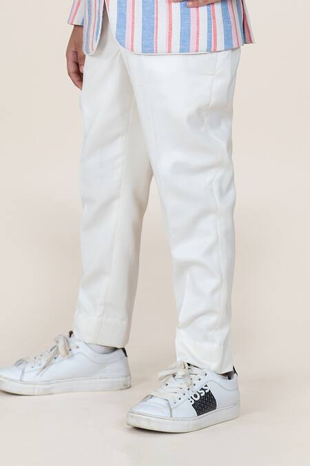 Little Boys Closet_Blue Linen Striped Blazer And Pant Set _Online_at_Aza_Fashions