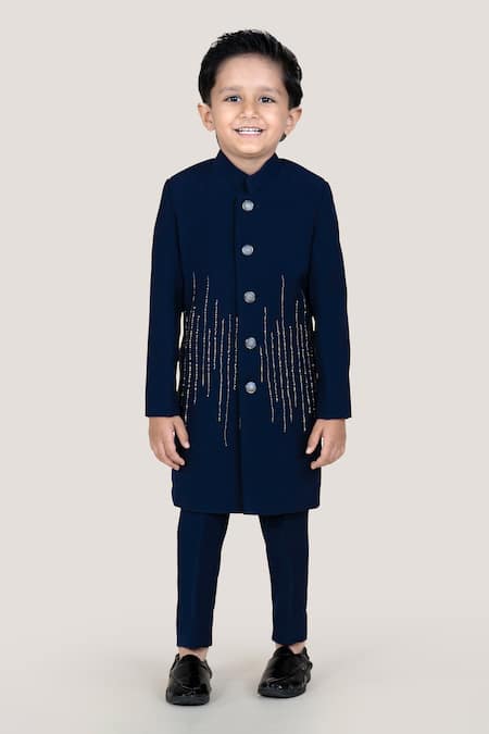 Little Boys Closet Designer Blue Sherwani & Pant Set 