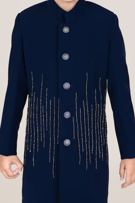 Buy_Little Boys Closet_Blue Metallic Thread Designer Sherwani And Pant Set _Online_at_Aza_Fashions