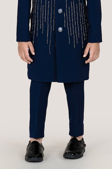 Shop_Little Boys Closet_Blue Metallic Thread Designer Sherwani And Pant Set _Online_at_Aza_Fashions
