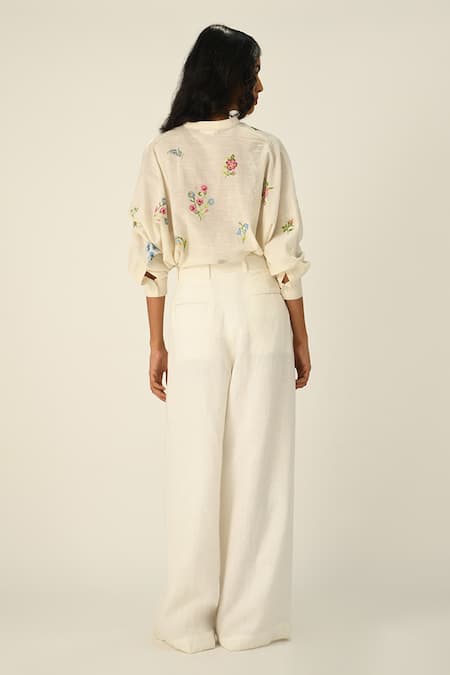 Shop Payal Pratap Ivory Embroidery Collared Eglantyne Panelled Shirt at Aza Fashions Shop_Payal Pratap_Ivory Embroidery Collared Eglantyne Panelled Shirt _at_Aza_Fashions