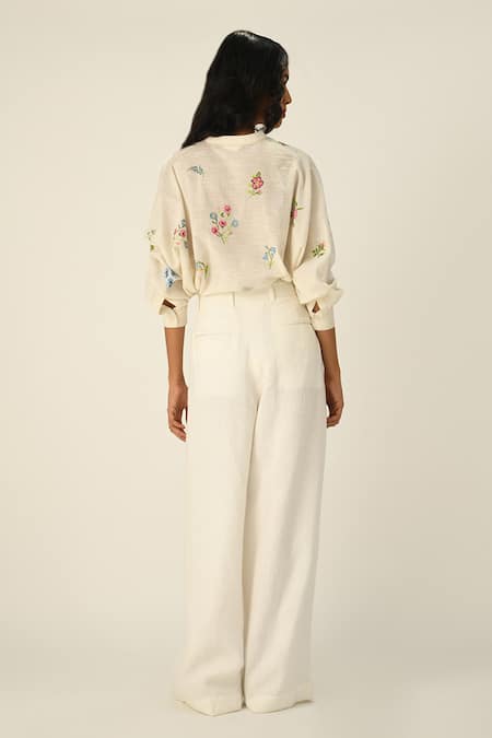 Shop Payal Pratap Ivory Linen Canina Belted Wide Leg Pants at Aza Fashions Shop_Payal Pratap_Ivory Linen Canina Belted Wide Leg Pants _at_Aza_Fashions