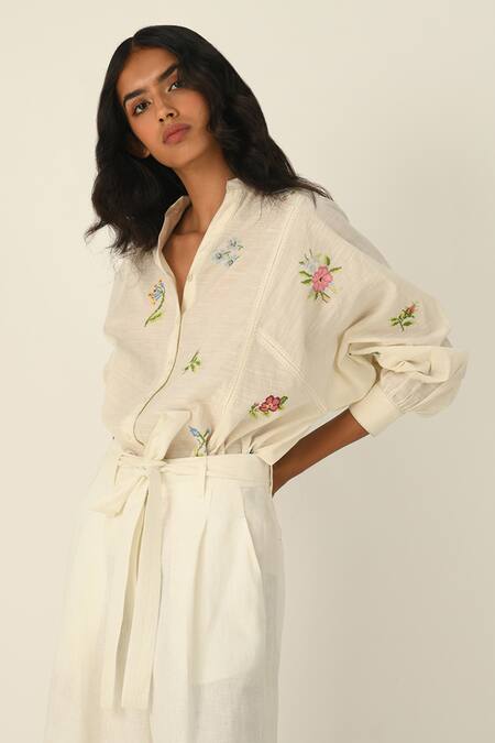 Shop Payal Pratap Ivory Linen Canina Belted Wide Leg Pants Online at Aza Fashions Shop_Payal Pratap_Ivory Linen Canina Belted Wide Leg Pants _Online_at_Aza_Fashions