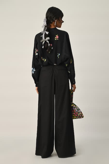 Shop Payal Pratap Black Cotton Setigara Wide Leg Pants at Aza Fashions Shop_Payal Pratap_Black Cotton Setigara Wide Leg Pants _at_Aza_Fashions