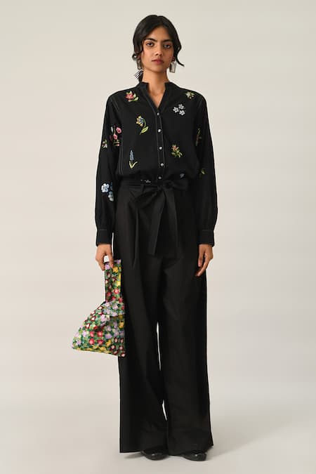 Buy Payal Pratap Black Cotton Setigara Wide Leg Pants Online at Aza Fashions Buy_Payal Pratap_Black Cotton Setigara Wide Leg Pants _Online_at_Aza_Fashions