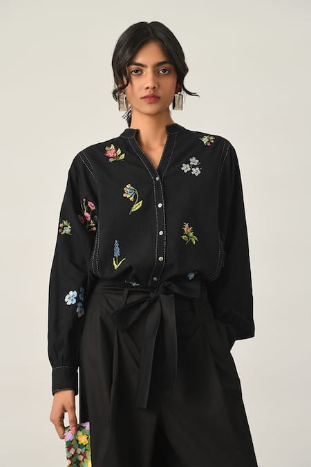 Shop Payal Pratap Black Cotton Setigara Wide Leg Pants Online at Aza Fashions Shop_Payal Pratap_Black Cotton Setigara Wide Leg Pants _Online_at_Aza_Fashions