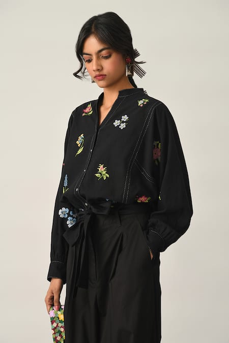 Payal Pratap Black Cotton Setigara Wide Leg Pants at Aza Fashions Payal Pratap_Black Cotton Setigara Wide Leg Pants _at_Aza_Fashions