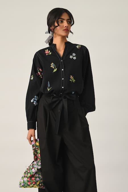 Buy Payal Pratap Black Cotton Setigara Wide Leg Pants Buy_Payal Pratap_Black Cotton Setigara Wide Leg Pants