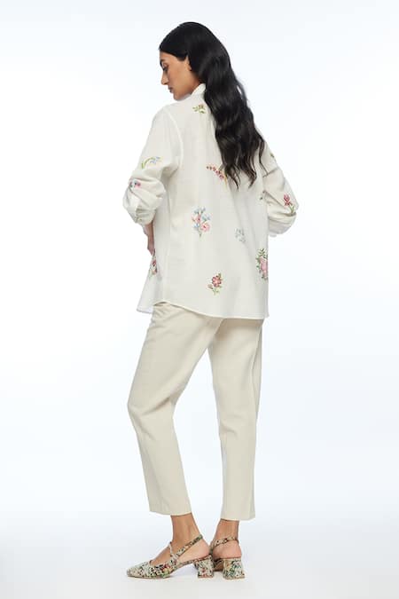 Shop Payal Pratap Ivory Handloom Cotton Embroidery Collared Cross Stitch Shirt at Aza Fashions Shop_Payal Pratap_Ivory Handloom Cotton Embroidery Collared Cross Stitch Shirt _at_Aza_Fashions