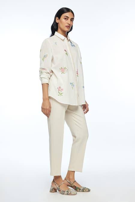 Buy Payal Pratap Ivory Handloom Cotton Embroidery Collared Cross Stitch Shirt Online at Aza Fashions Buy_Payal Pratap_Ivory Handloom Cotton Embroidery Collared Cross Stitch Shirt _Online_at_Aza_Fashions