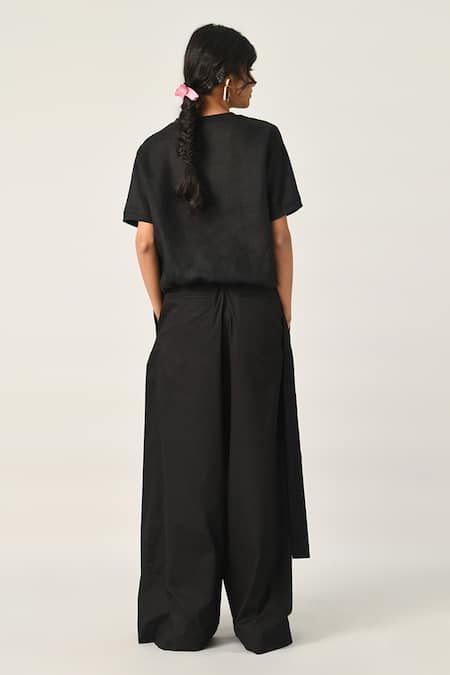 Shop Payal Pratap Black Linen Embroidery Round Neck Top at Aza Fashions Shop_Payal Pratap_Black Linen Embroidery Round Neck Top _at_Aza_Fashions