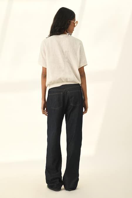 Shop Payal Pratap Ivory Linen Embroidery Round Neck Top at Aza Fashions Shop_Payal Pratap_Ivory Linen Embroidery Round Neck Top _at_Aza_Fashions