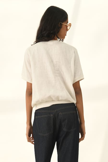 Buy Payal Pratap Ivory Linen Embroidery Round Neck Top Online at Aza Fashions Buy_Payal Pratap_Ivory Linen Embroidery Round Neck Top _Online_at_Aza_Fashions